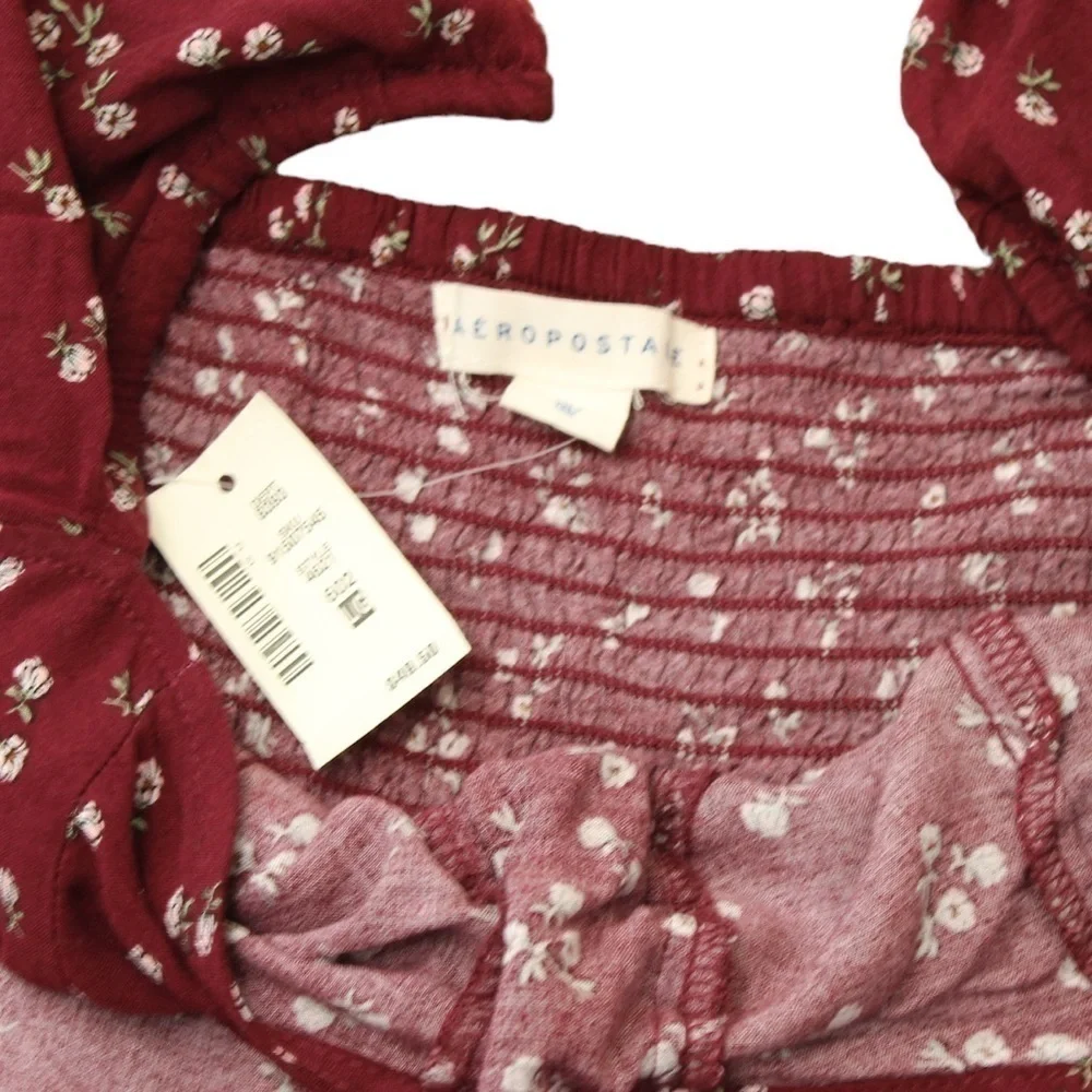 NEW! Aeropostale Women’s Long Sleeve Maroon Ditsy Floral Peasant Blouse Size L - Picture 9 of 9